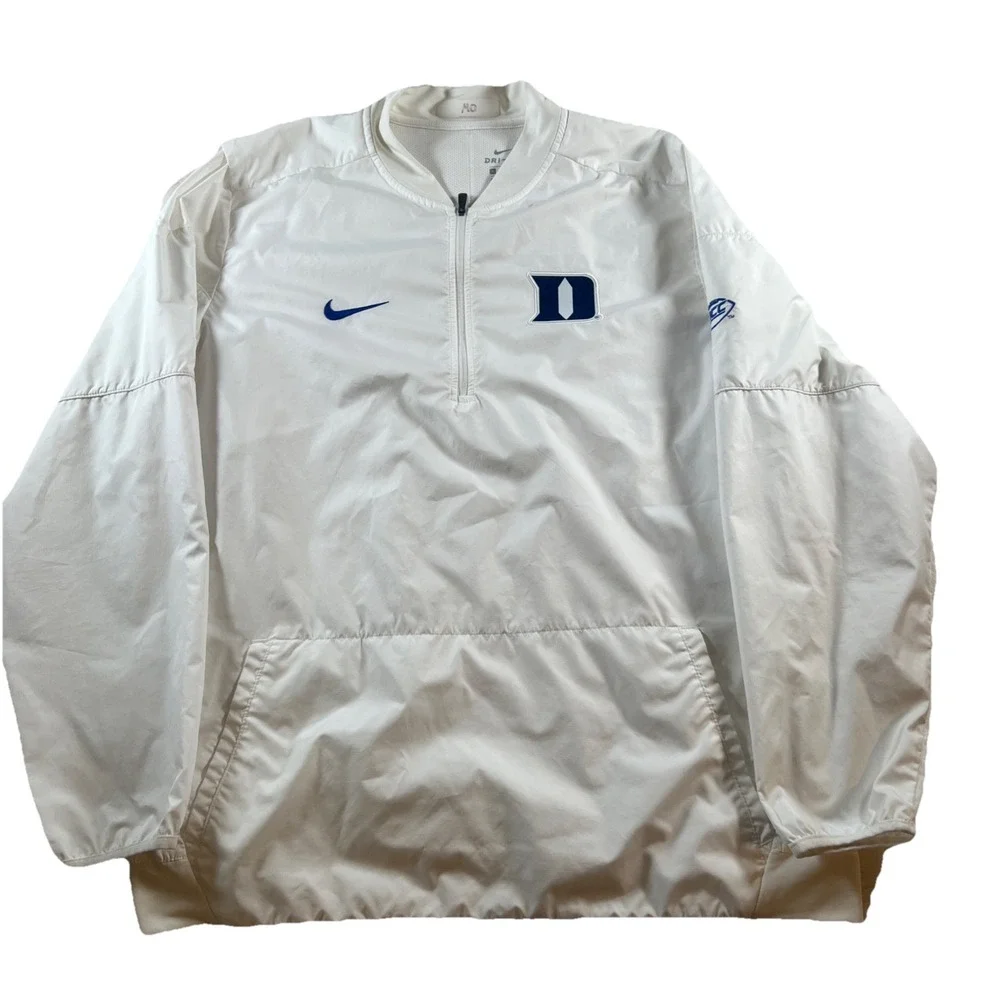 Nike Dri Fit Duke Blue Devils Football Sideline Jacket 1/4 Zip White Men's Sz XL
